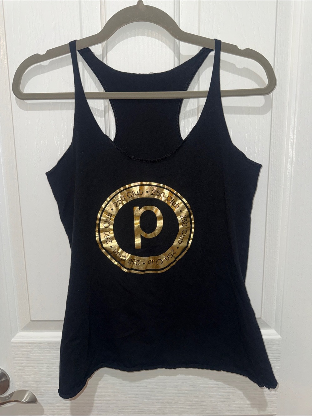 Pure Barre Pilates-Style Black Tank Top with Gold 250 Club Logo - Size Small